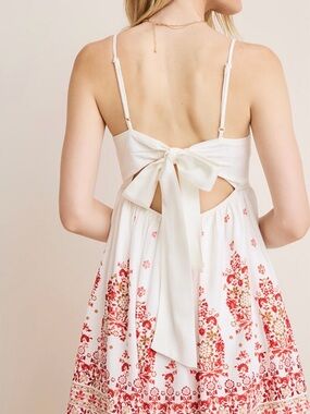 Francesca's Collections White Mini Dress with Red Floral Border